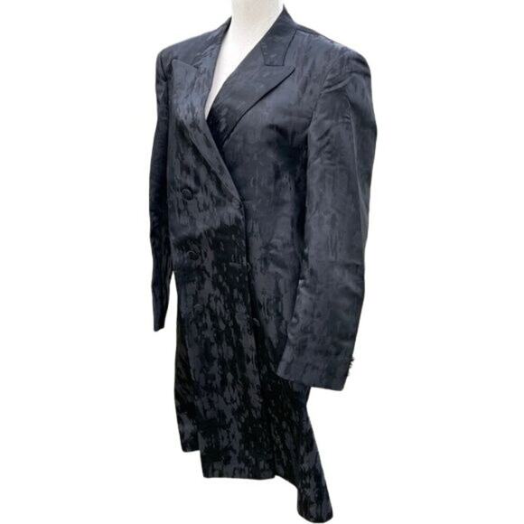 Vintage Y2K Black Jacket Dress Iridescent Elegant Long Coat Size 40S - Picture 2 of 15